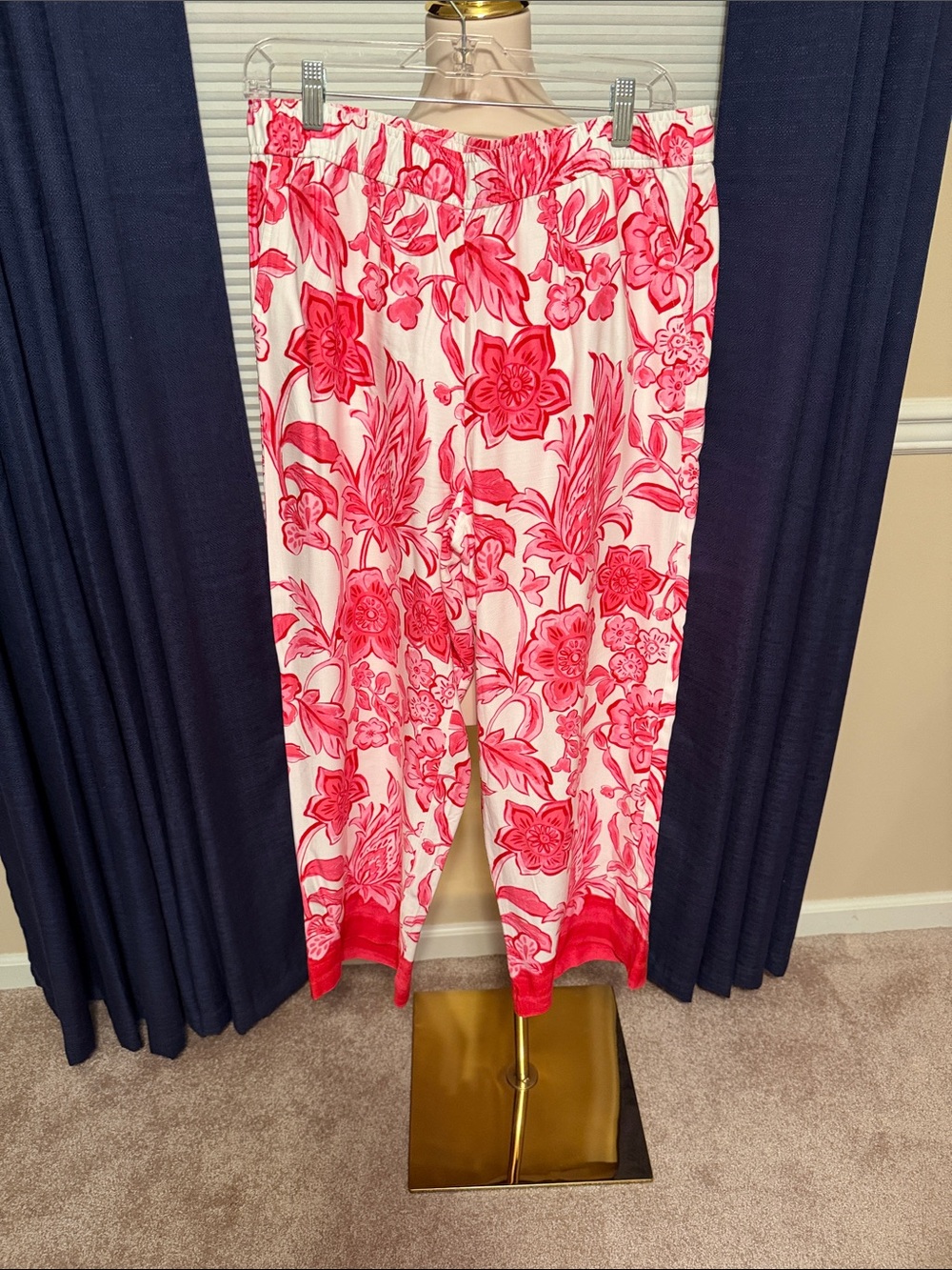 Talbots White & Pink Floral Wide Leg Pants